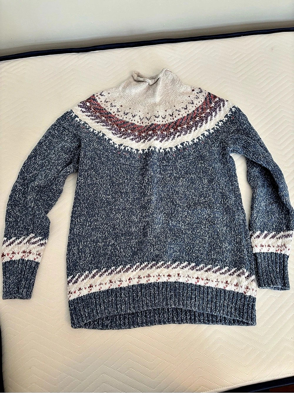 L.L.Bean Women'Small Cotton Ragg Sweater, Funnelneck Pullover Fair Isle Fair